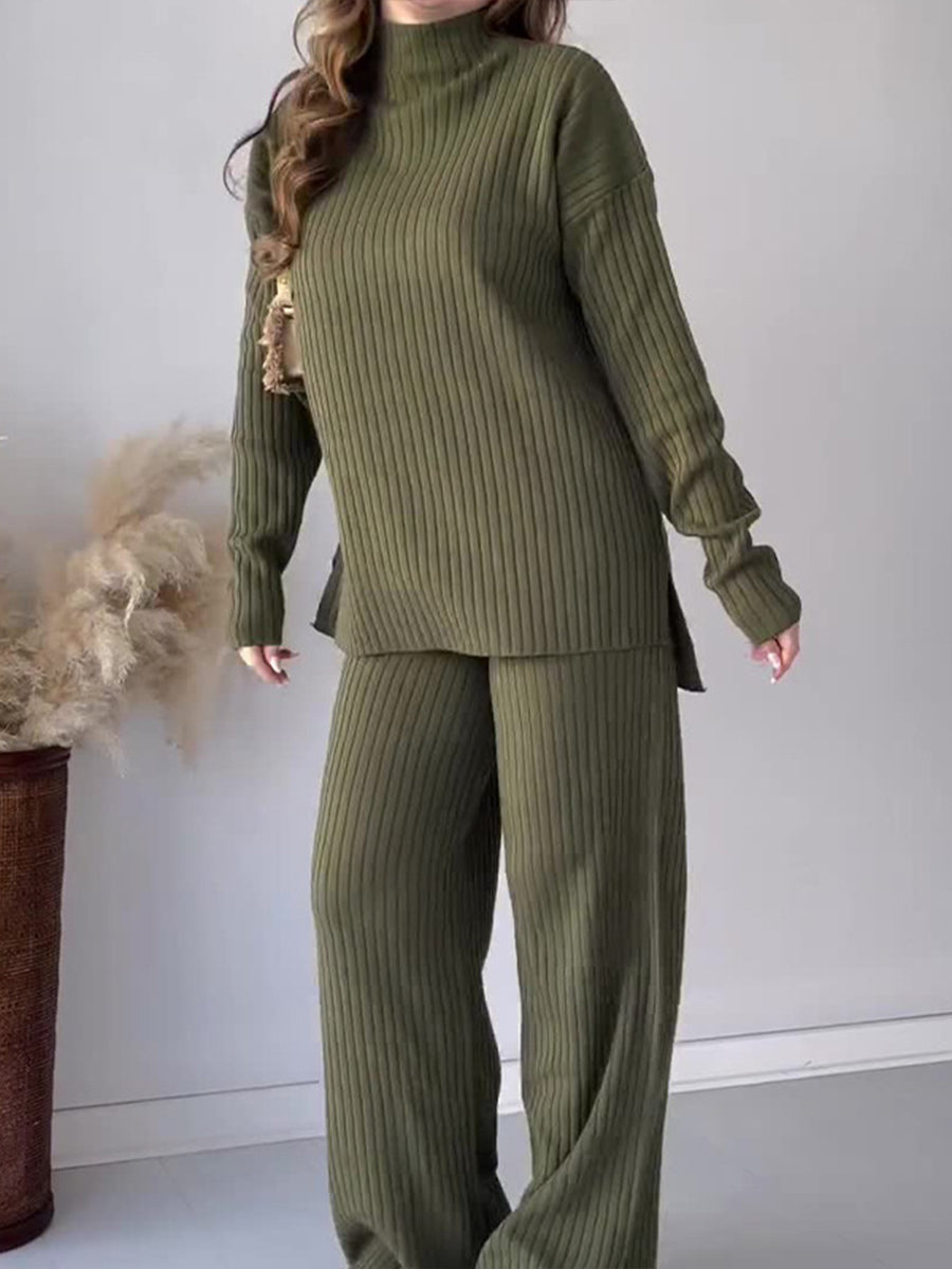 Casual sweater wide leg pants two piece set【Free Shipping】