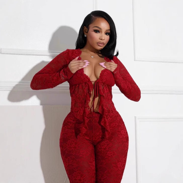 Lace Top & Wide Pants SET