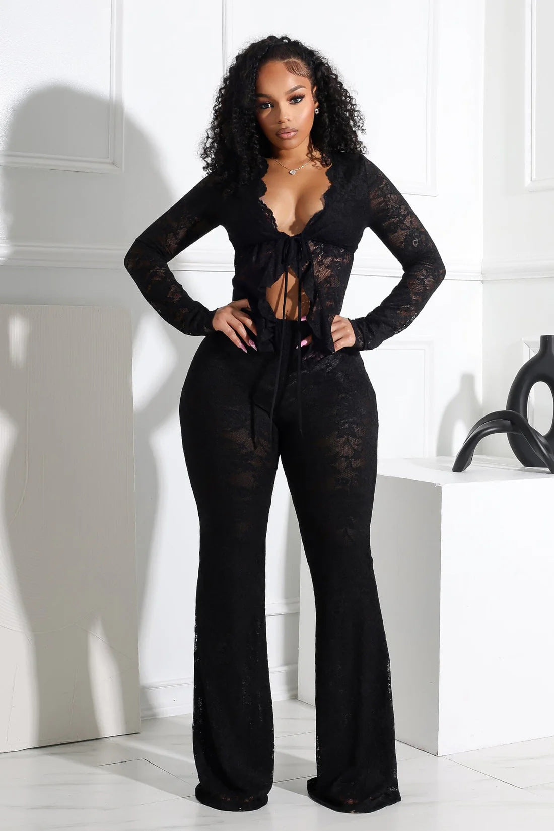 Lace Top & Wide Pants SET