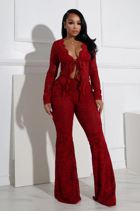 Lace Top & Wide Pants SET