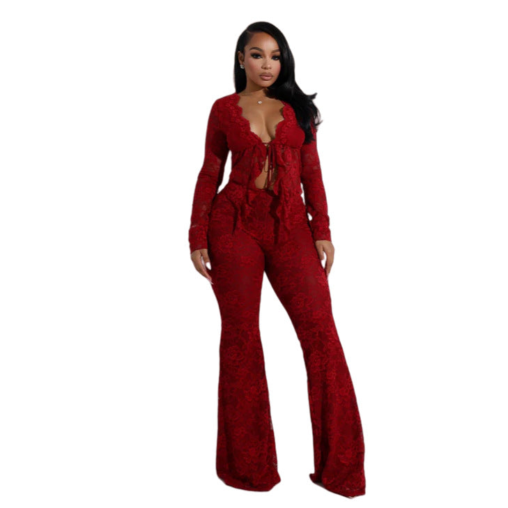 Lace Top & Wide Pants SET