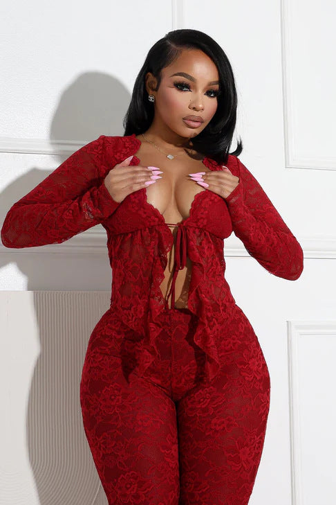 Lace Top & Wide Pants SET