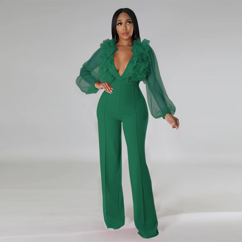 V-neck open back jumpsuit