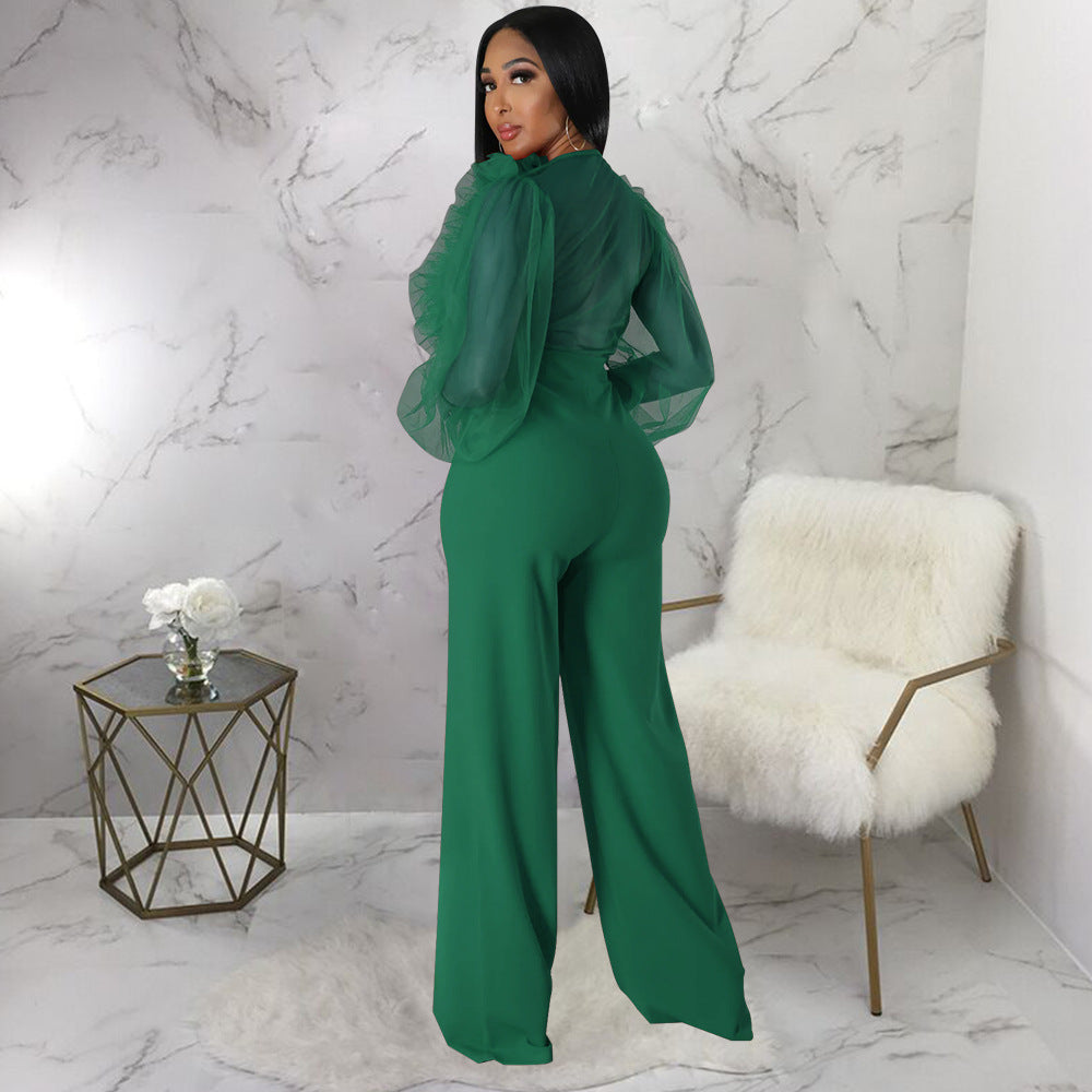 V-neck open back jumpsuit