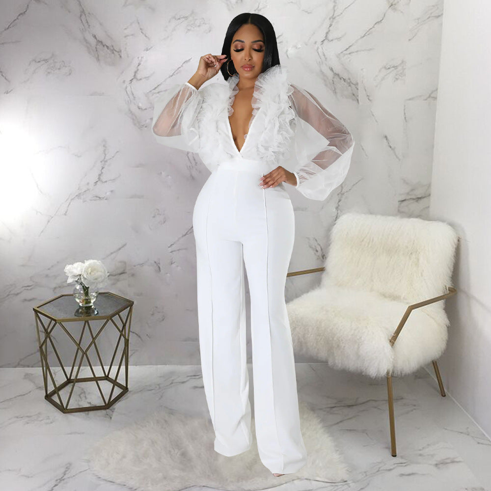 V-neck open back jumpsuit