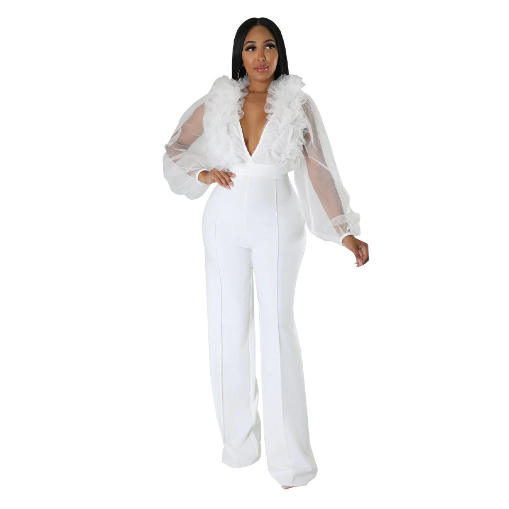 V-neck open back jumpsuit