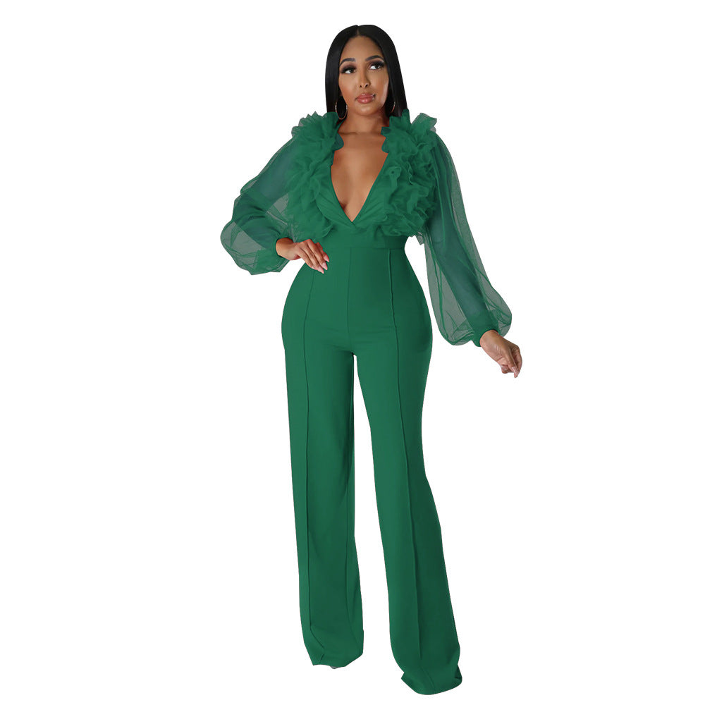 V-neck open back jumpsuit