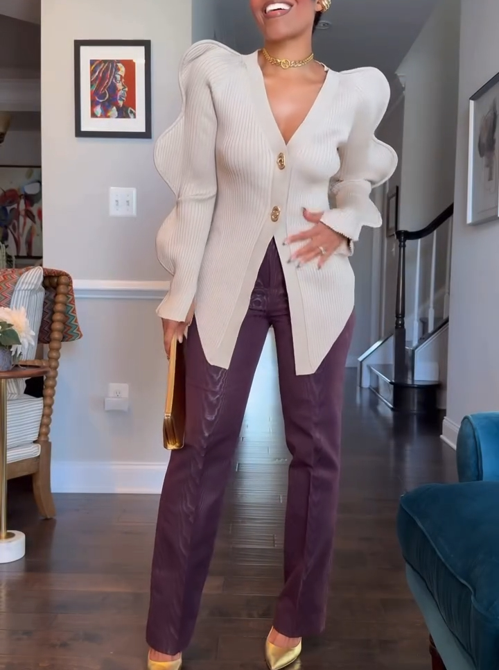 Wave sleeve knitted cardigan