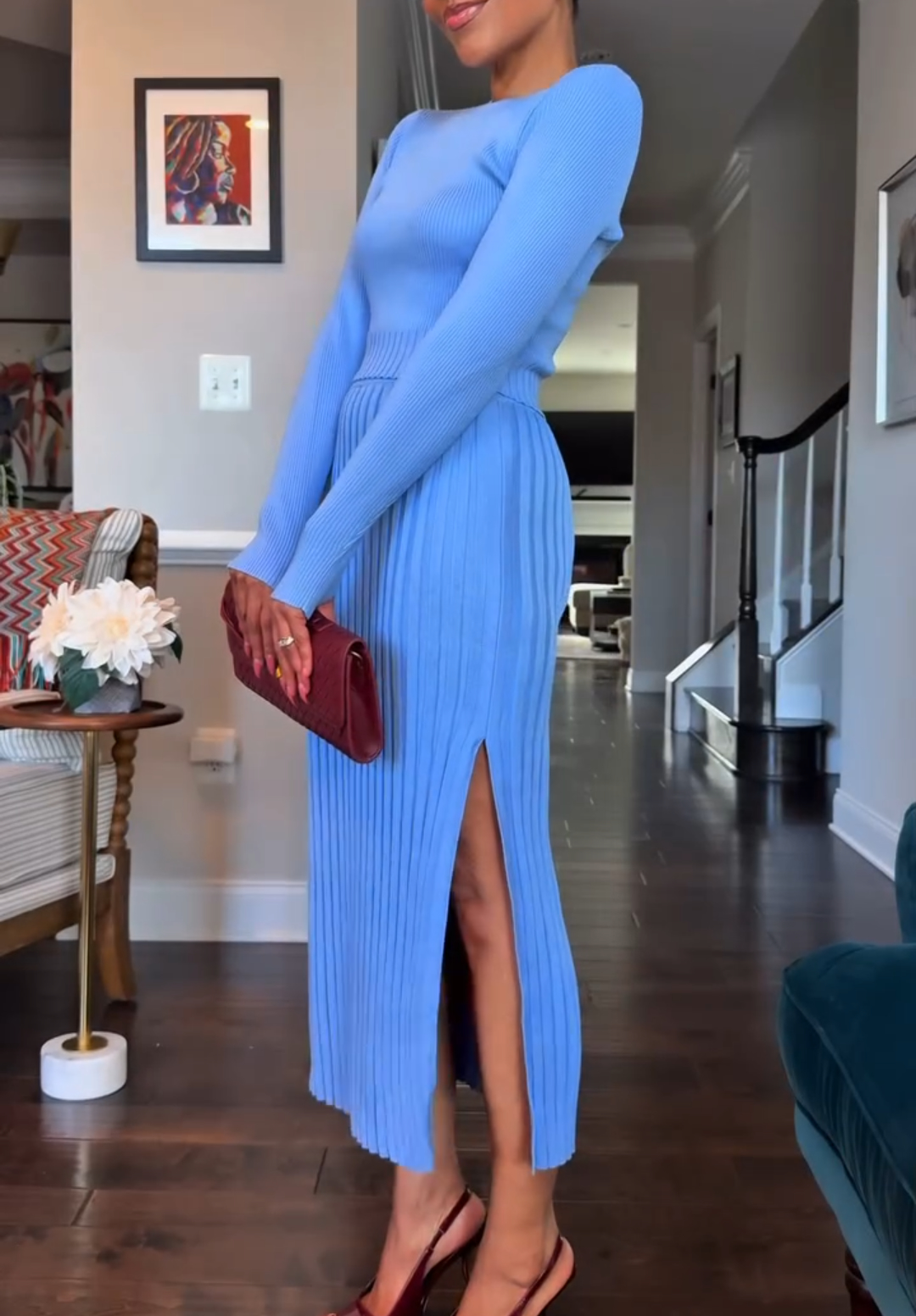 Long sleeve knitted skirt suit