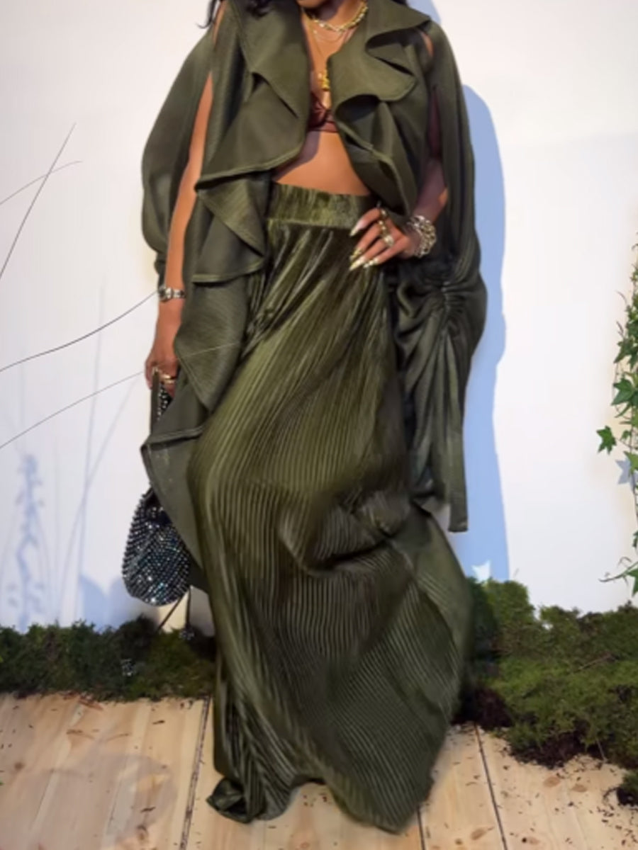 Fashion Flouced Pleated Two Pieces Set