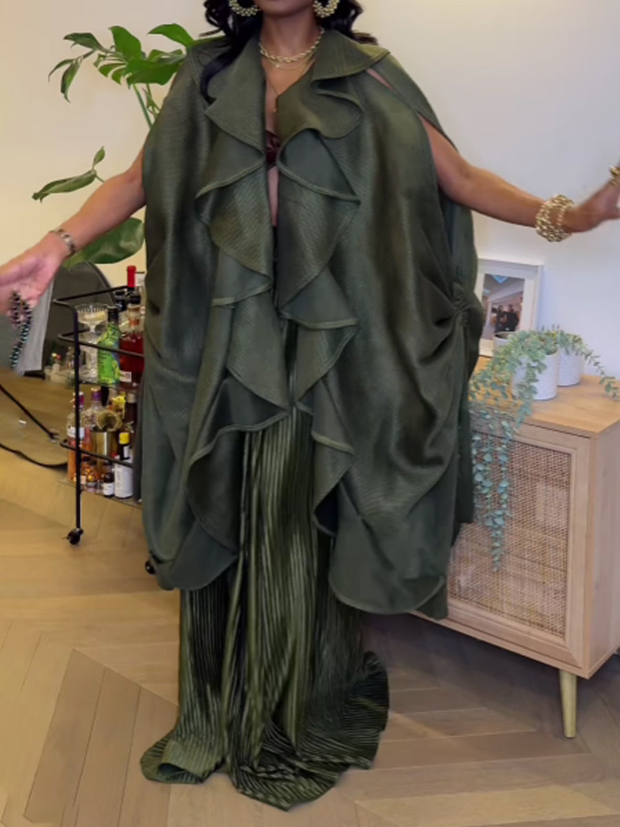 Fashion Flouced Pleated Two Pieces Set