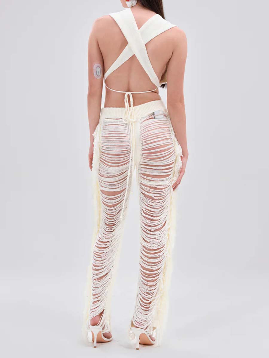 Sexy Fringed Knitted Two Pieces Set
