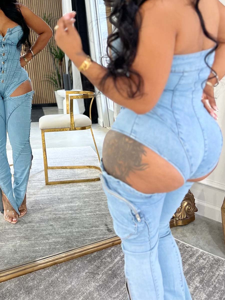 Denim Cutout Strapless Sexy Jumpsuit