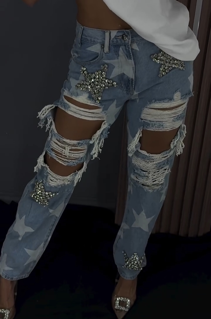 Diamond ripped jeans