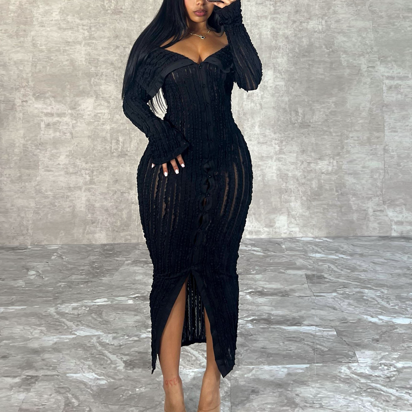 Sexy Wavy Pattern Long Sleeve Dress