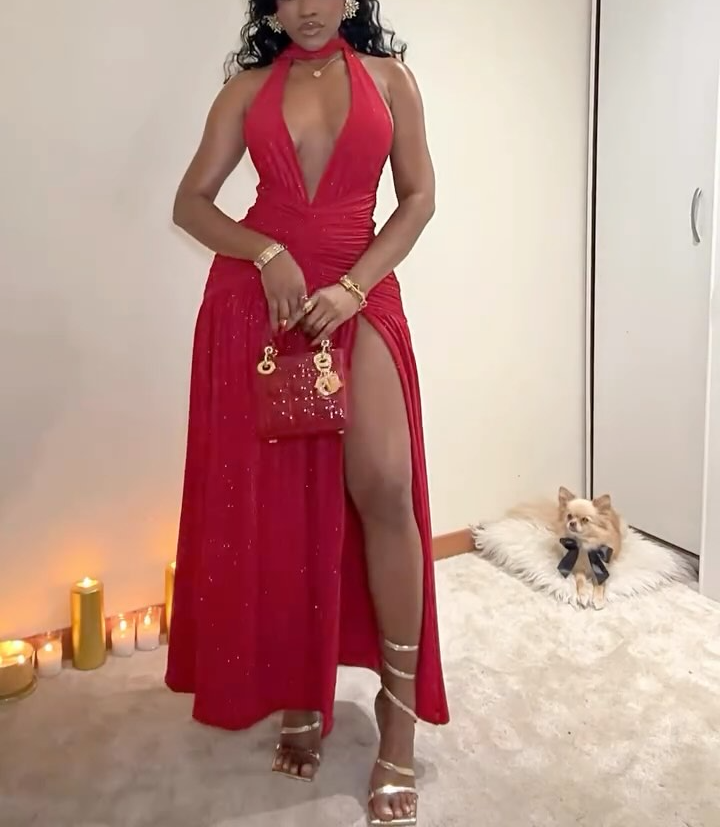 Red sequined maxi dress