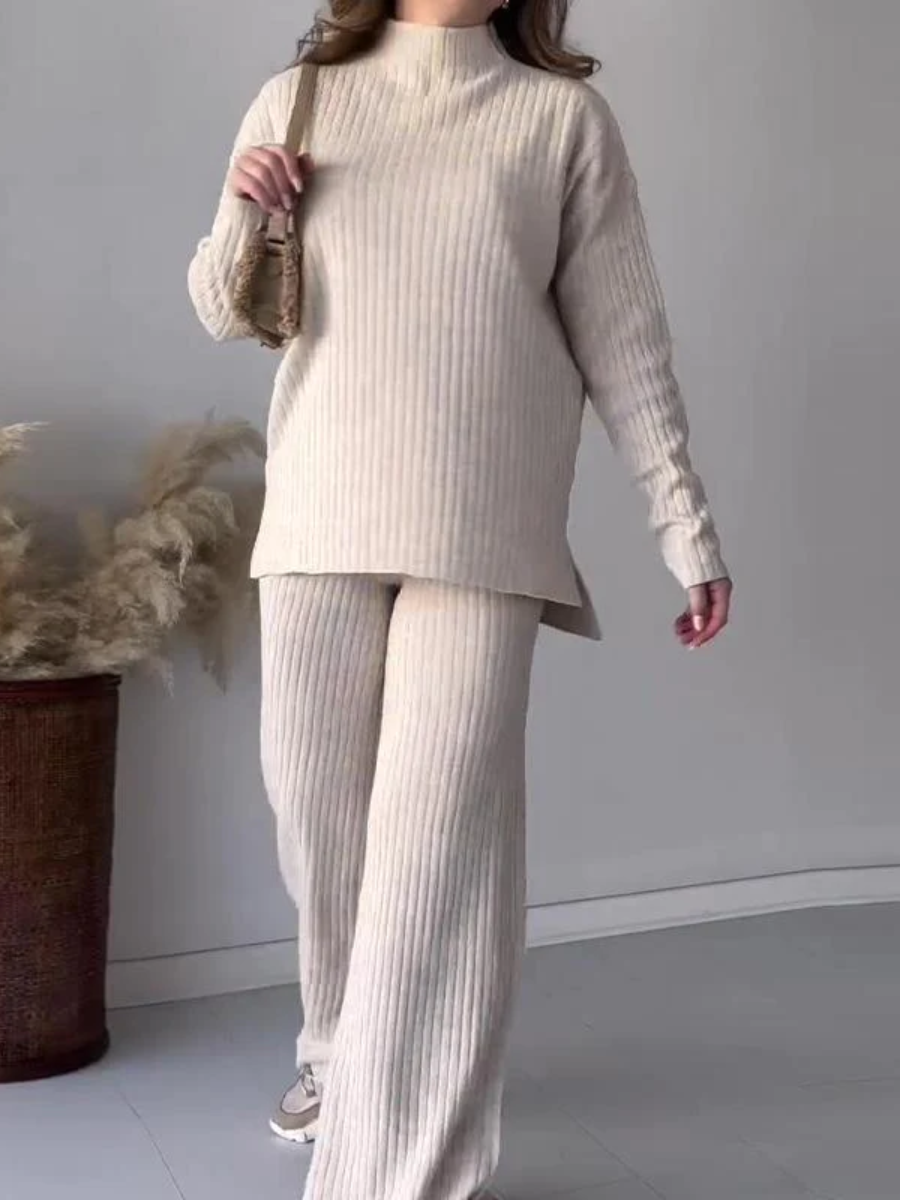 Casual sweater wide leg pants two piece set【Free Shipping】