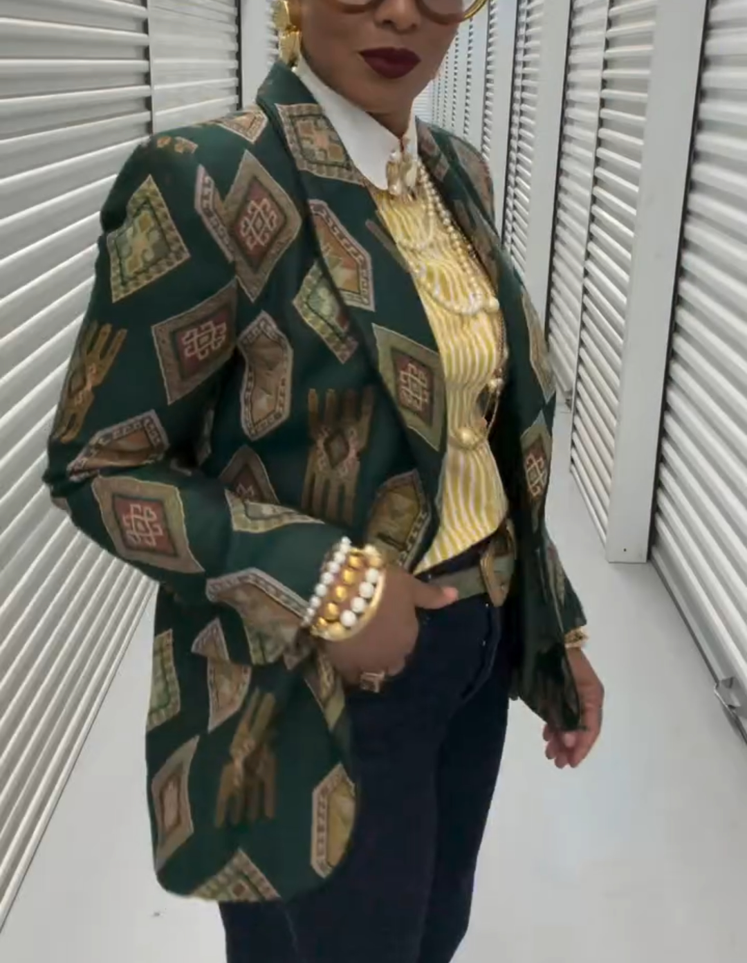 Green printed suit