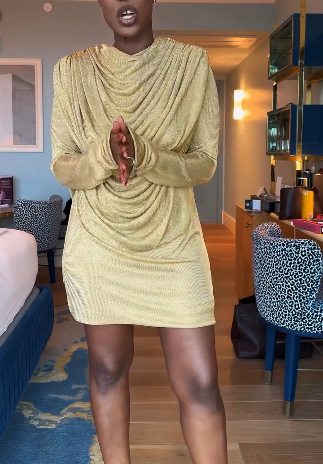 Gold Draped Mini Dress