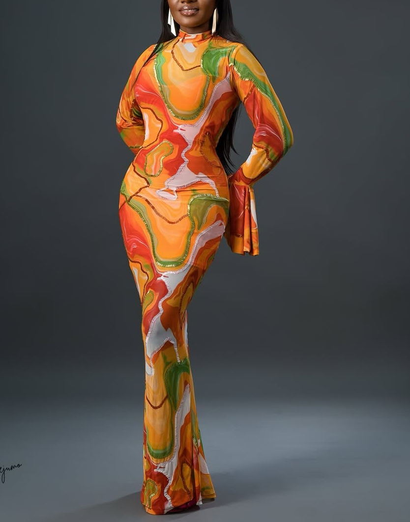 Printed sexy hip dress