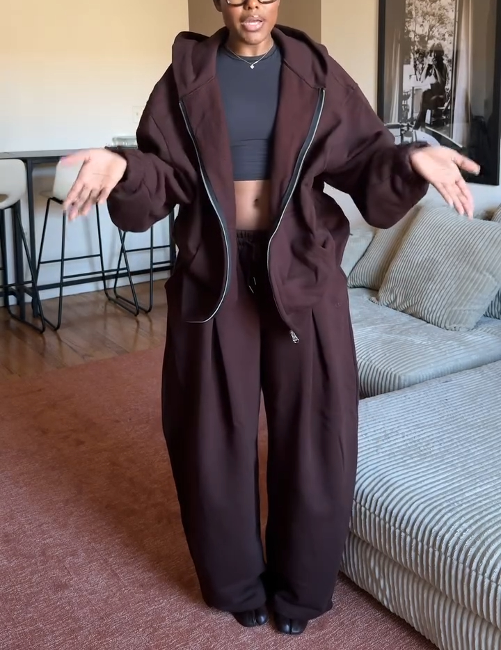 Brown Loose Hooded Sportswear