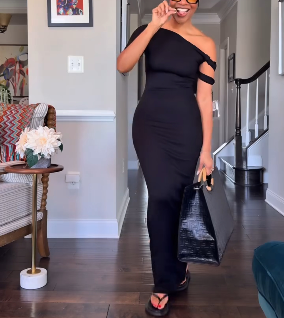 Solid Color Elegant Strapless Maxi Dress