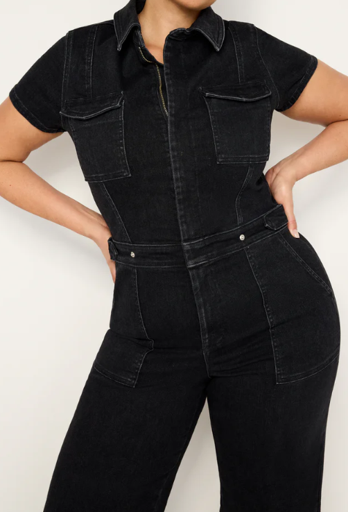 Casual Stretch Denim Zip Jumpsuit