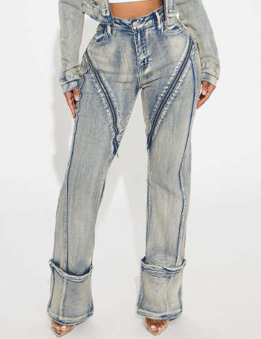 Elastic Washable Denim Suit With Zip