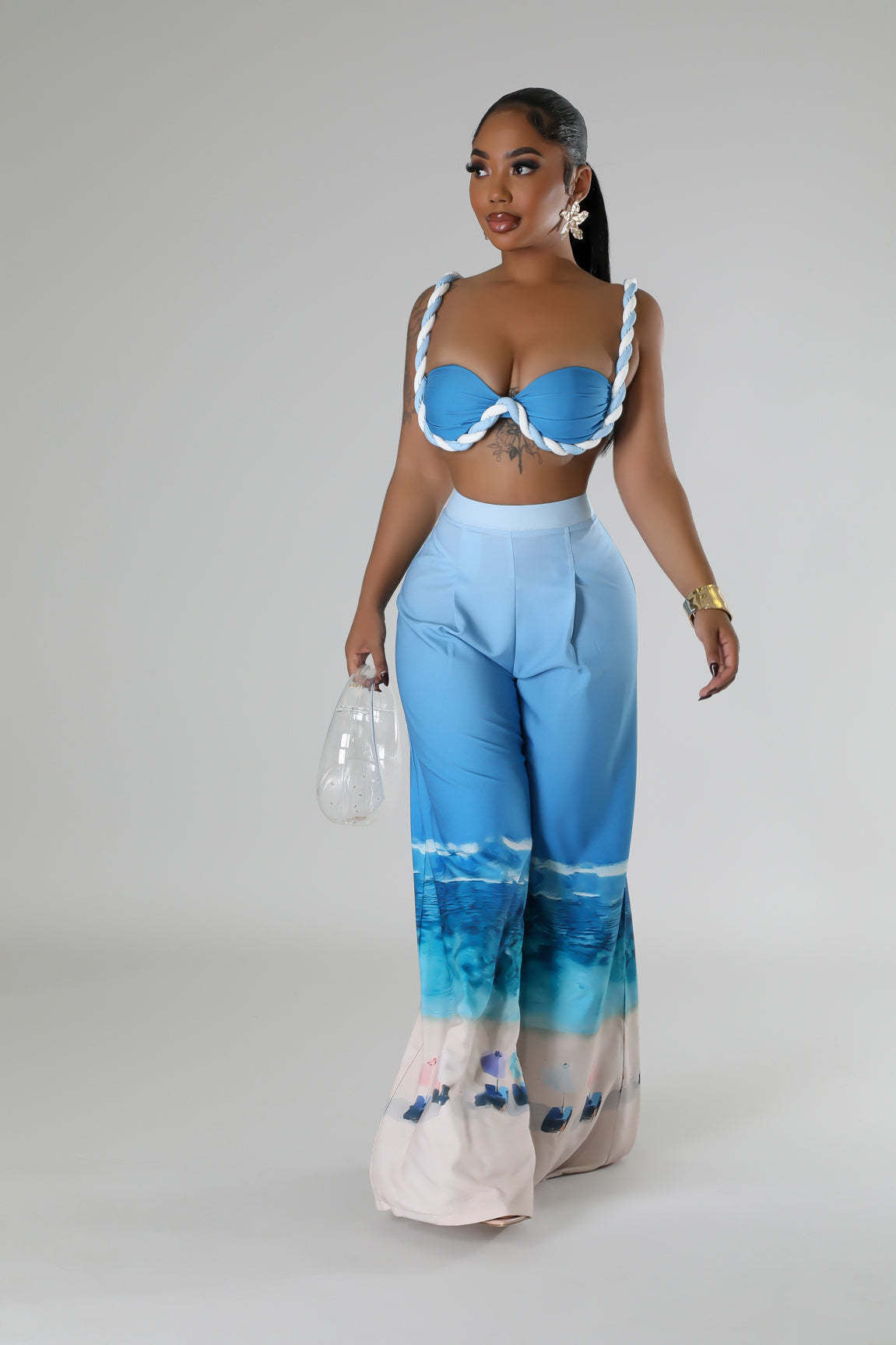 Sexy Slim Fit Printed Trousers Two-Piece Set