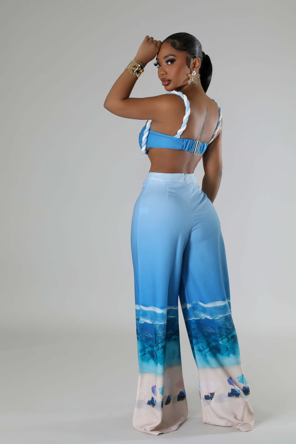 Sexy Slim Fit Printed Trousers Two-Piece Set