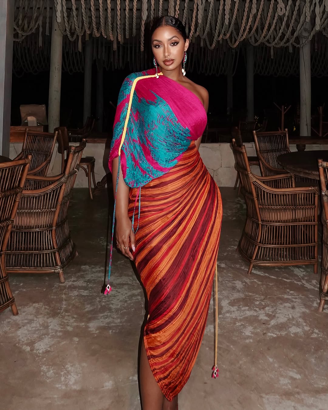 Printed Multicolor Pleated lrregular Dress