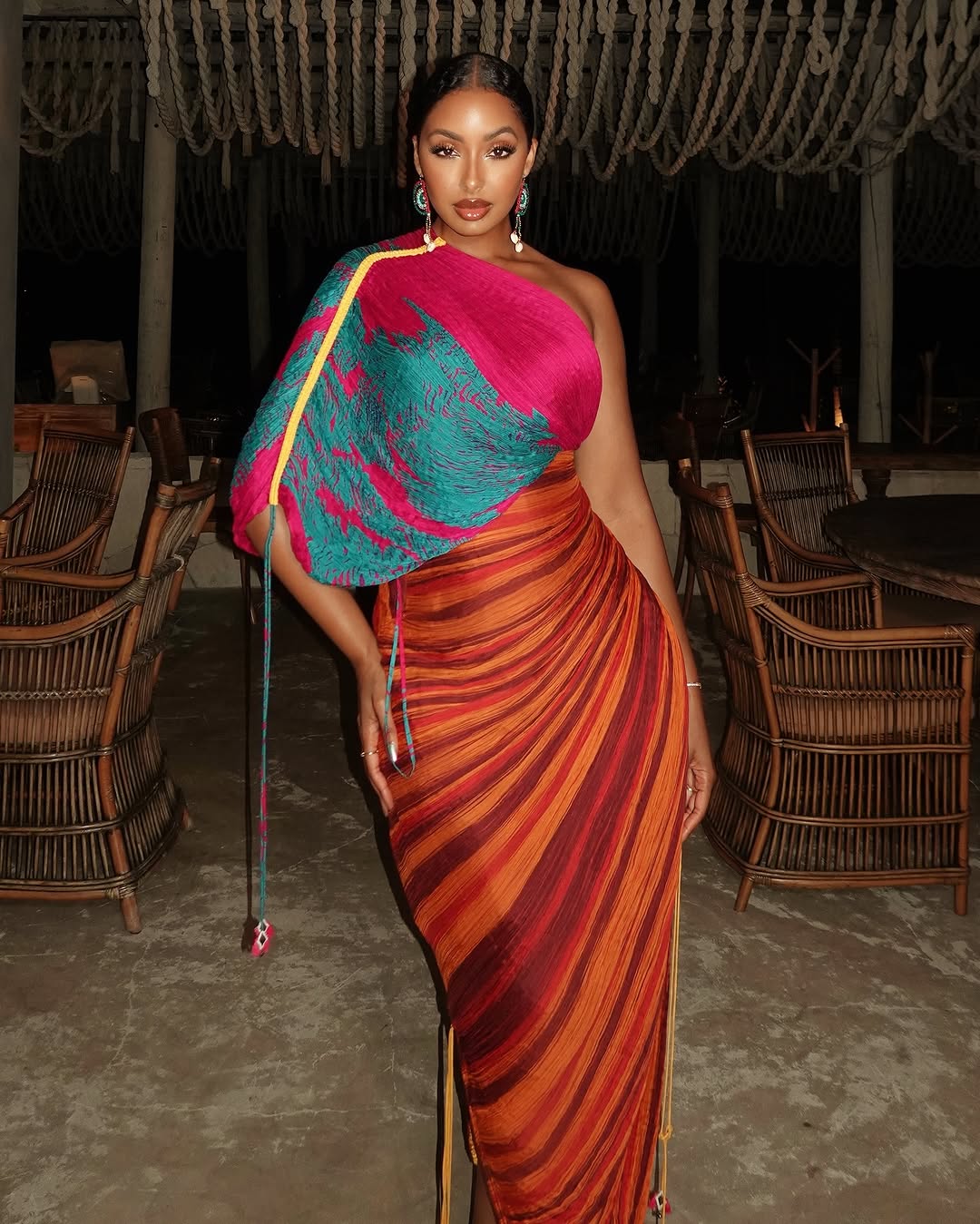 Printed Multicolor Pleated lrregular Dress