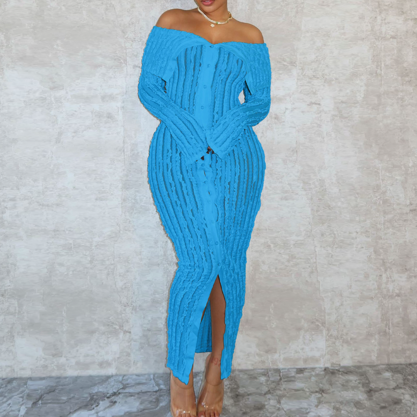 Sexy Wavy Pattern Long Sleeve Dress