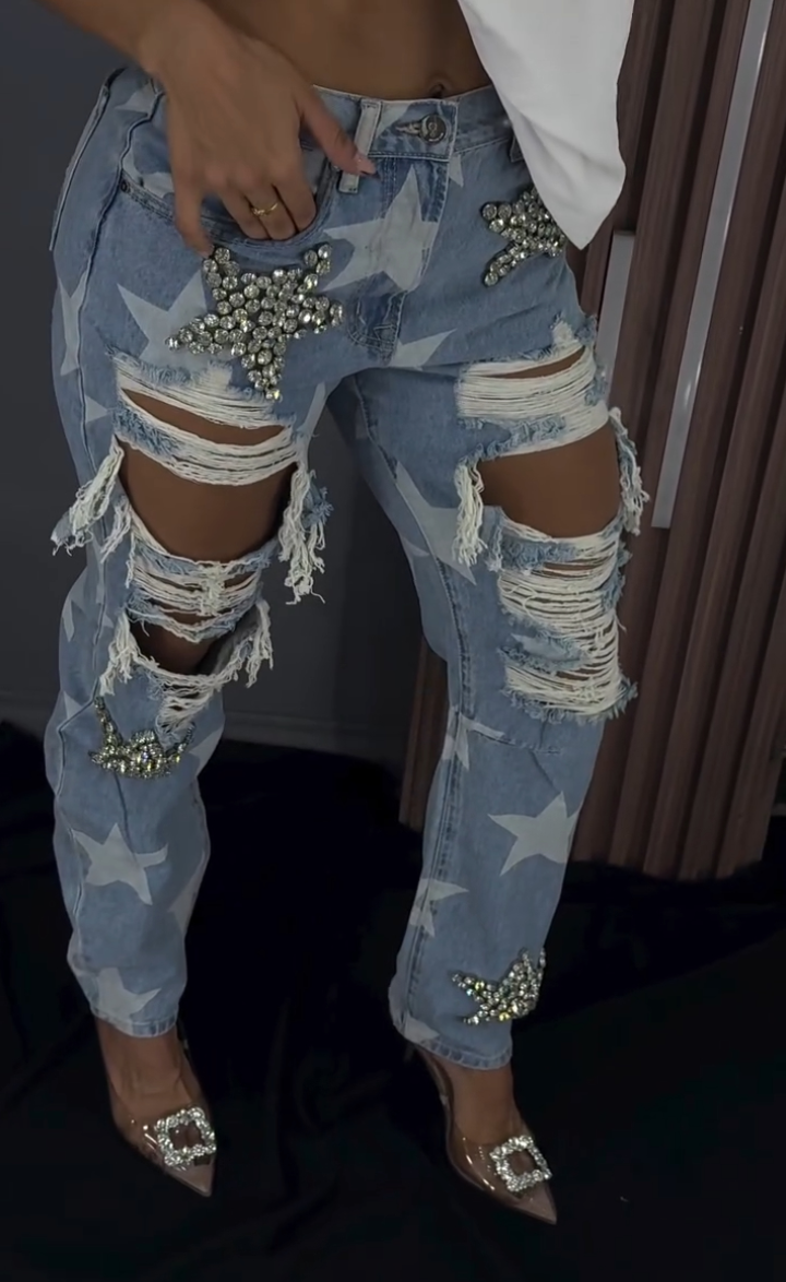 Diamond ripped jeans