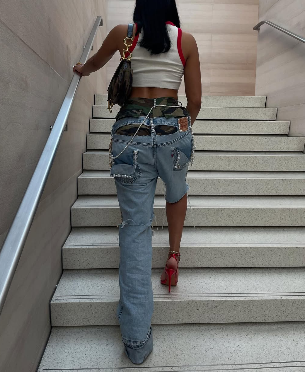 Camouflage two-piece cropped jeans