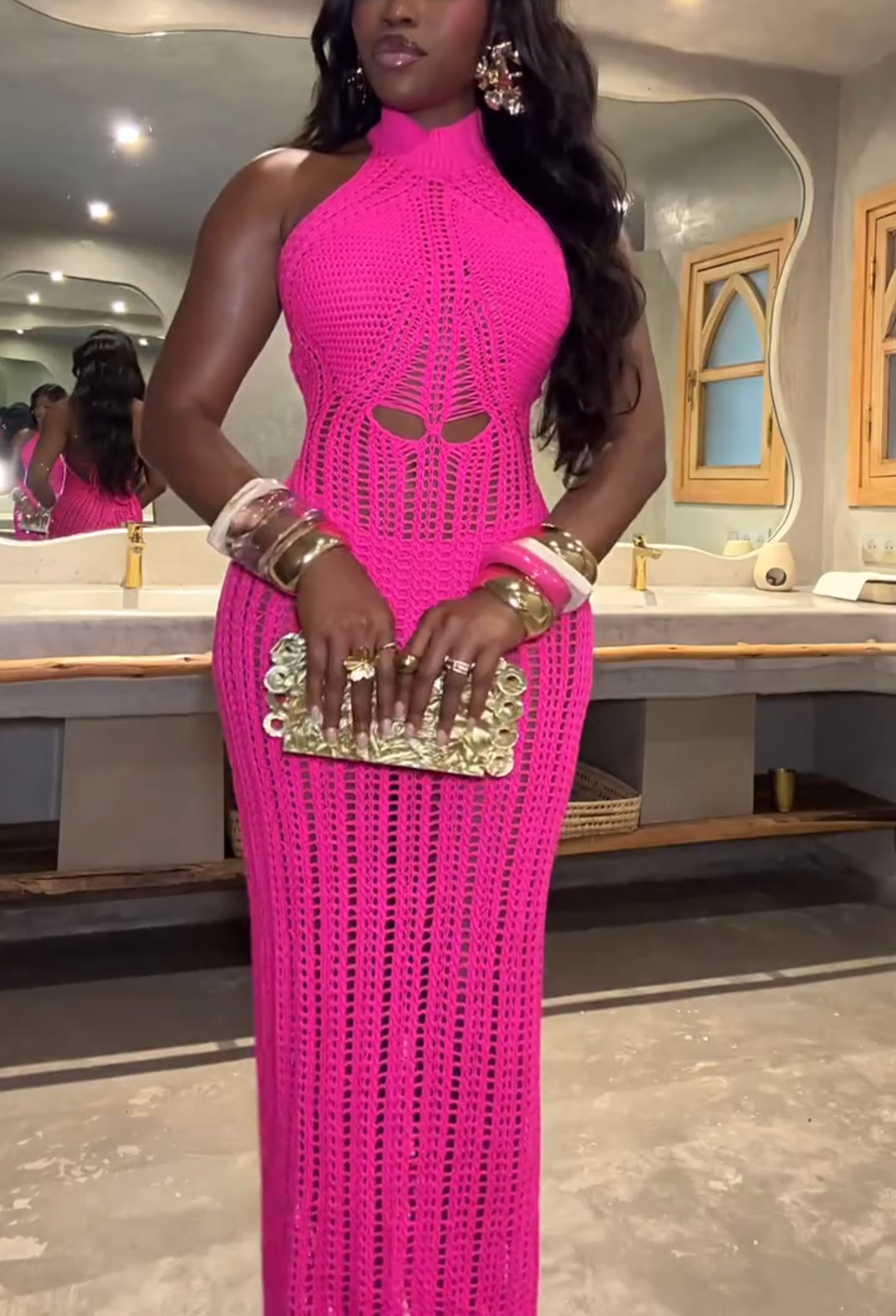 High Neck Crochet Maxi Dress
