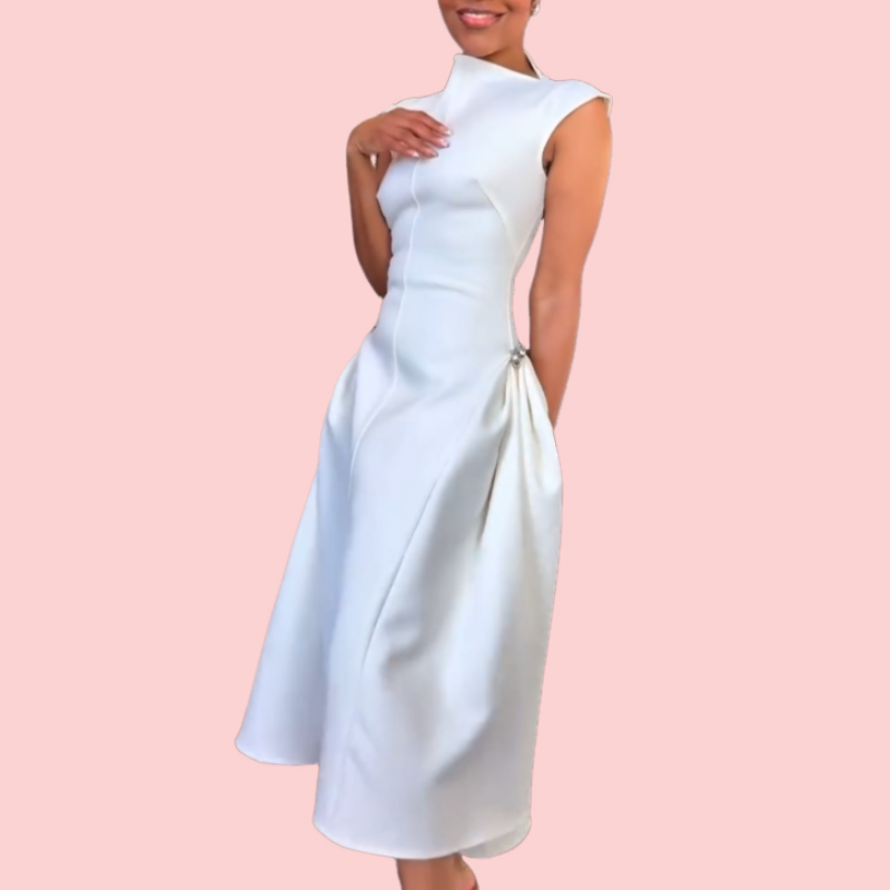 White Round Neck Sleeveless Irregular Hem Midi Dress