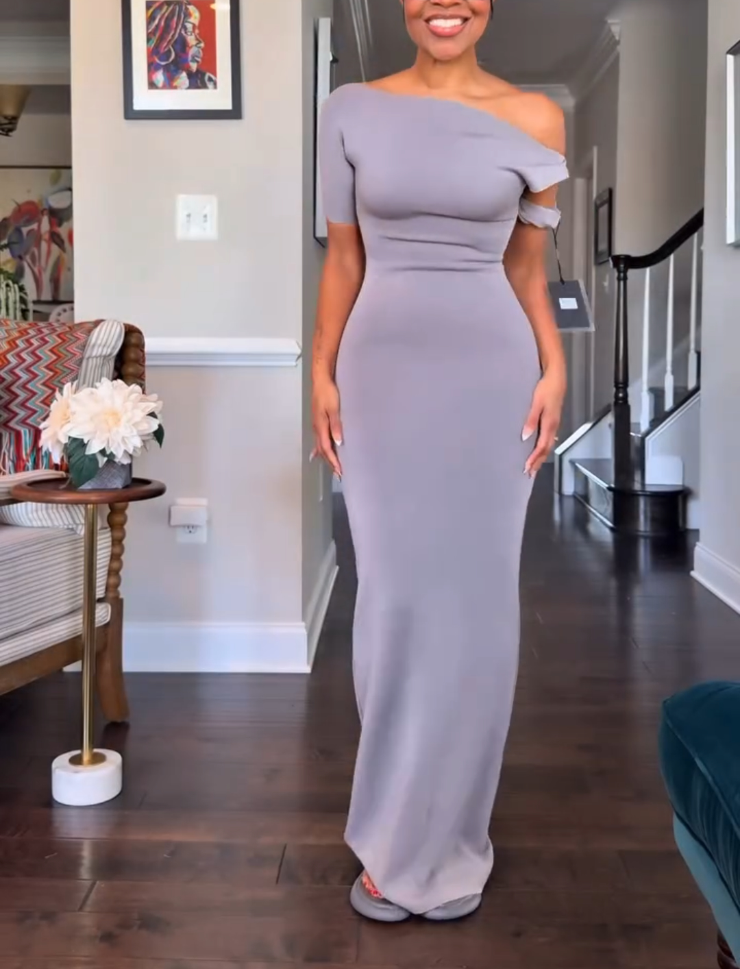Solid Color Elegant Strapless Maxi Dress