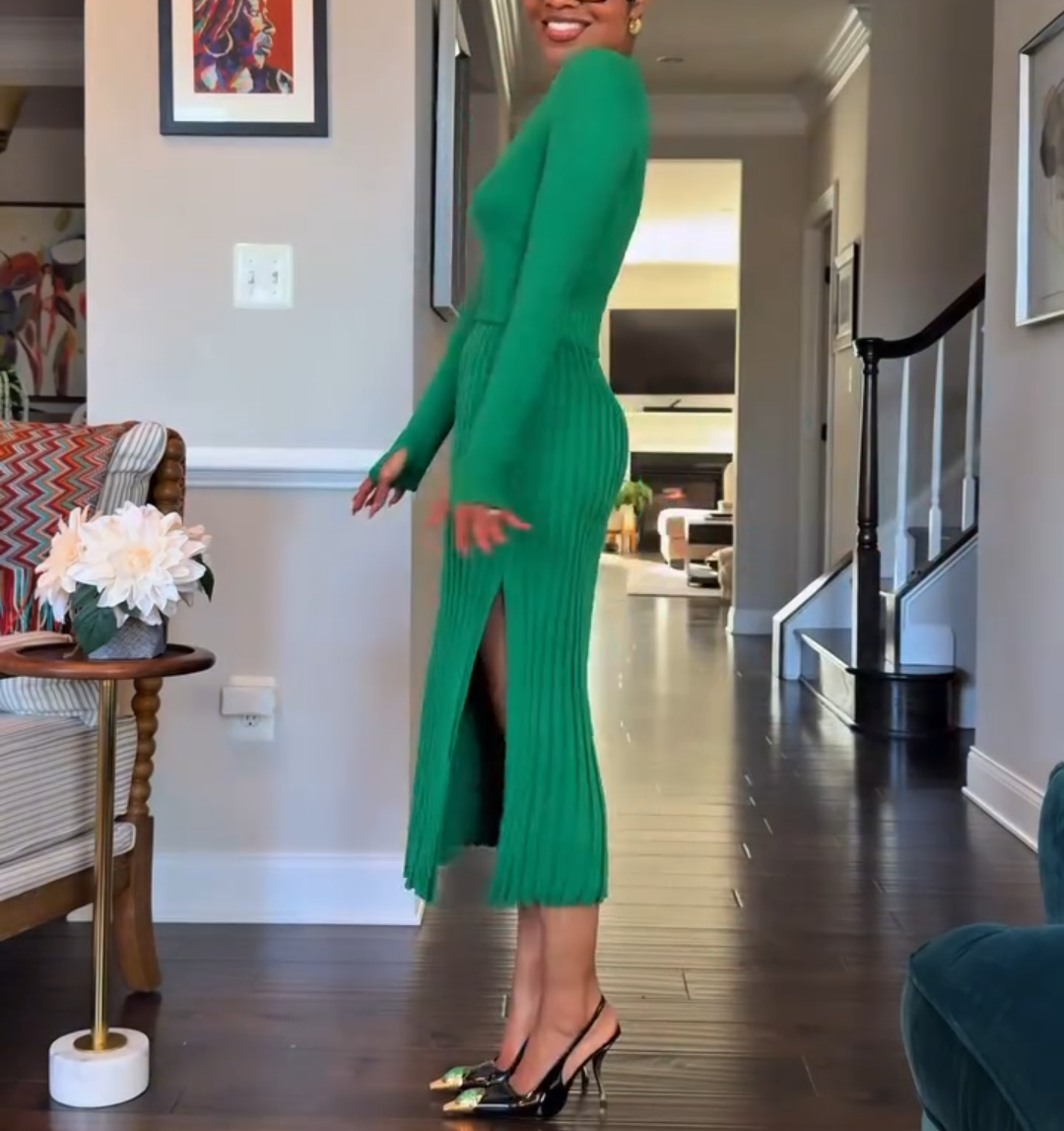 Long sleeve knitted skirt suit