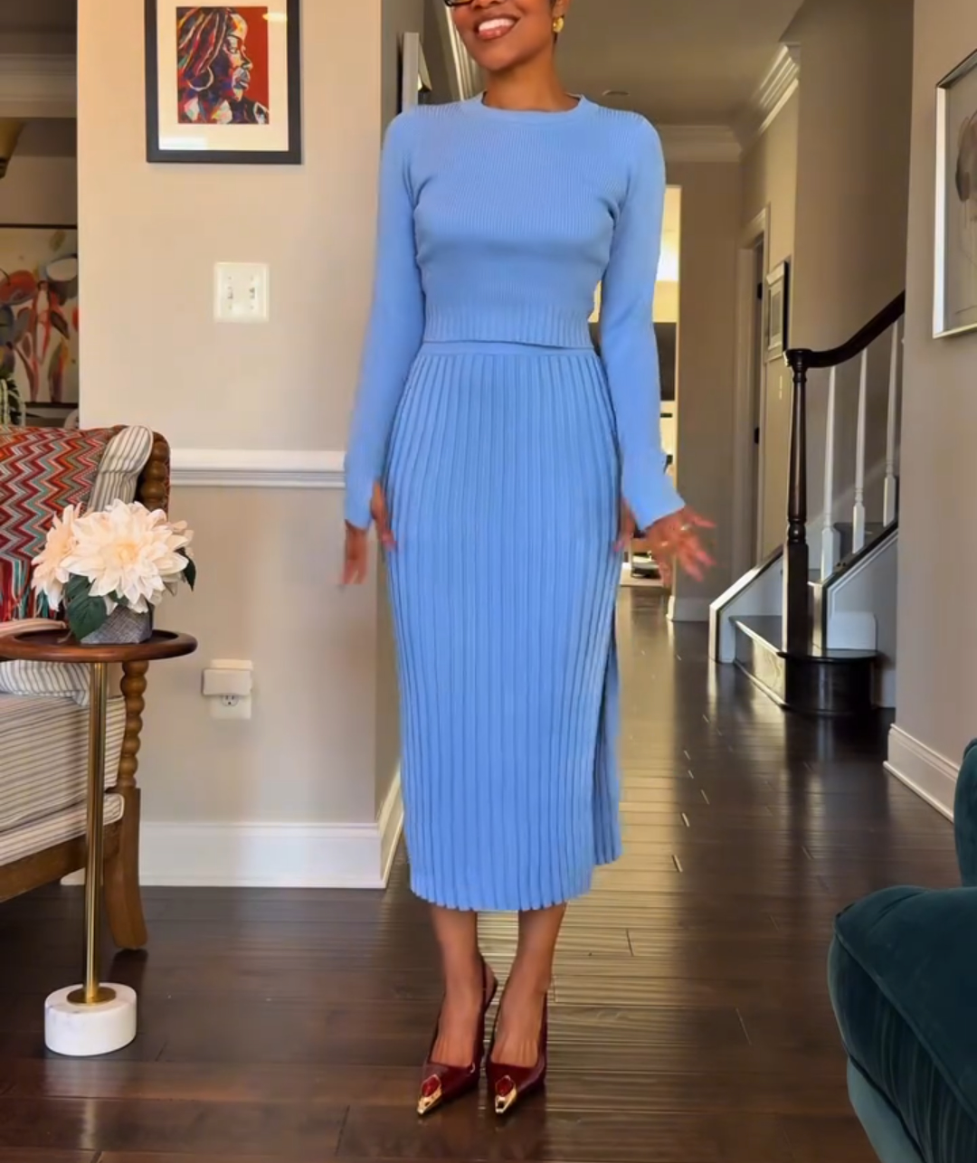 Long sleeve knitted skirt suit