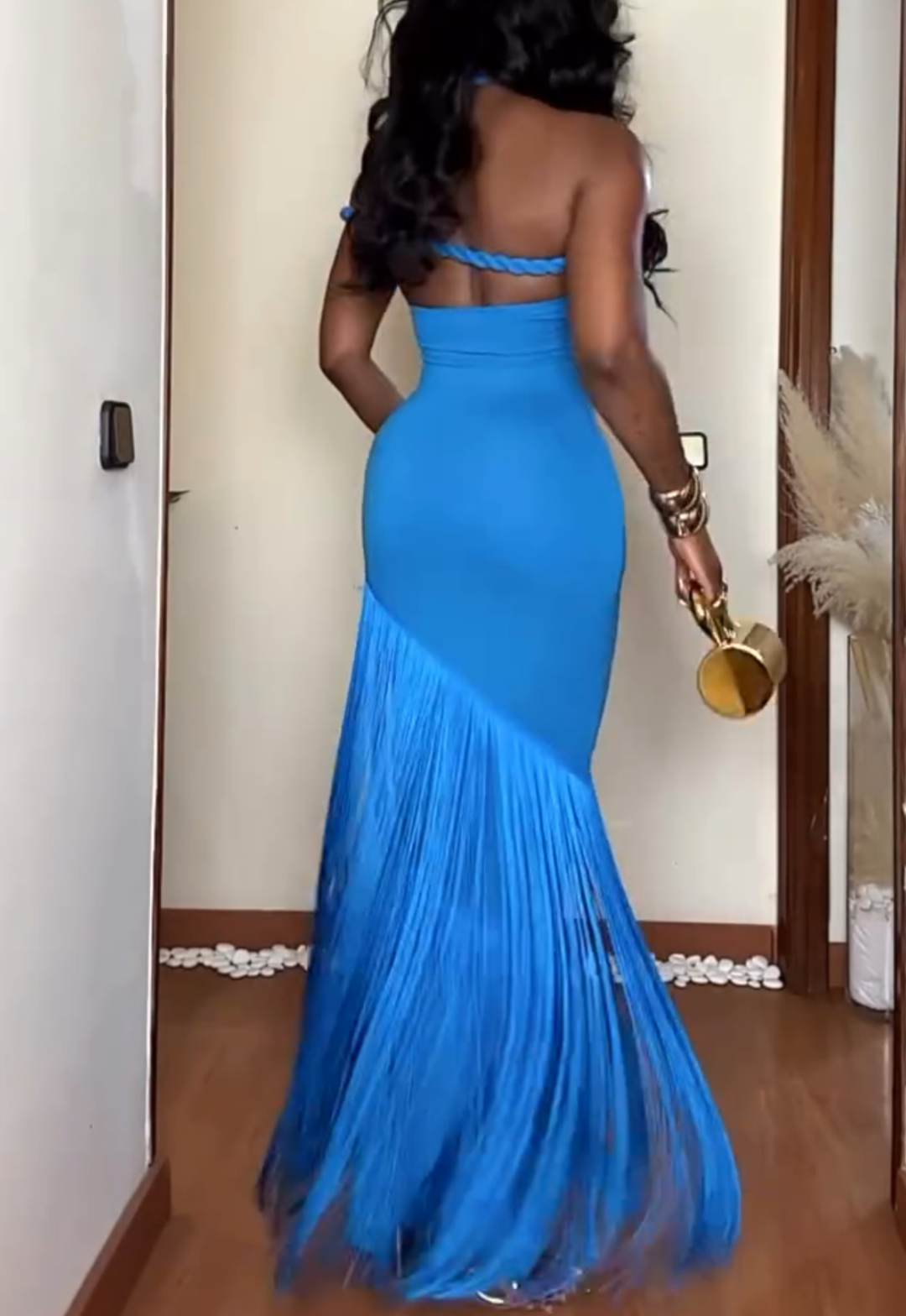 Hollow sleeveless tight fringe dress