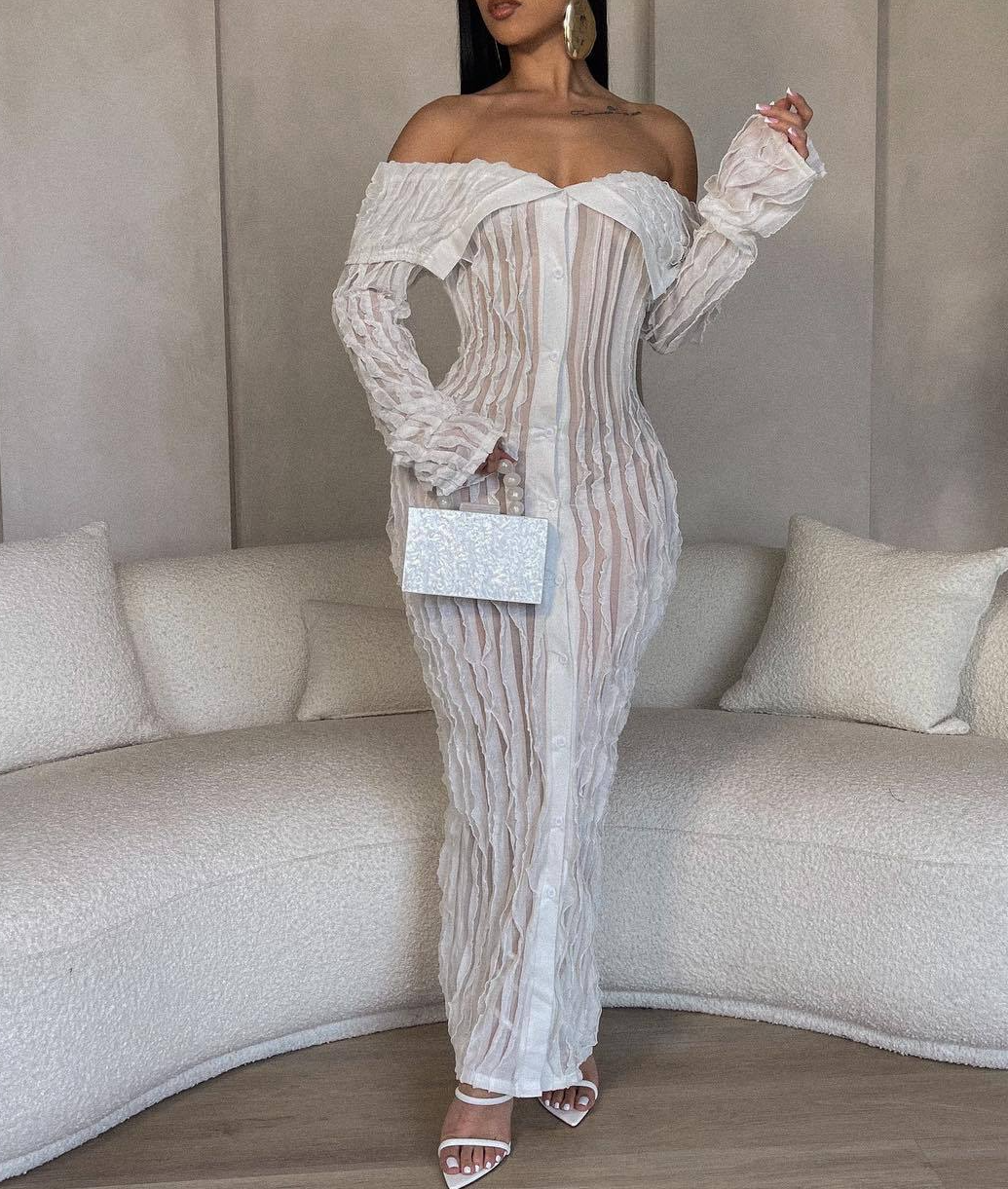 Sexy Wavy Pattern Long Sleeve Dress