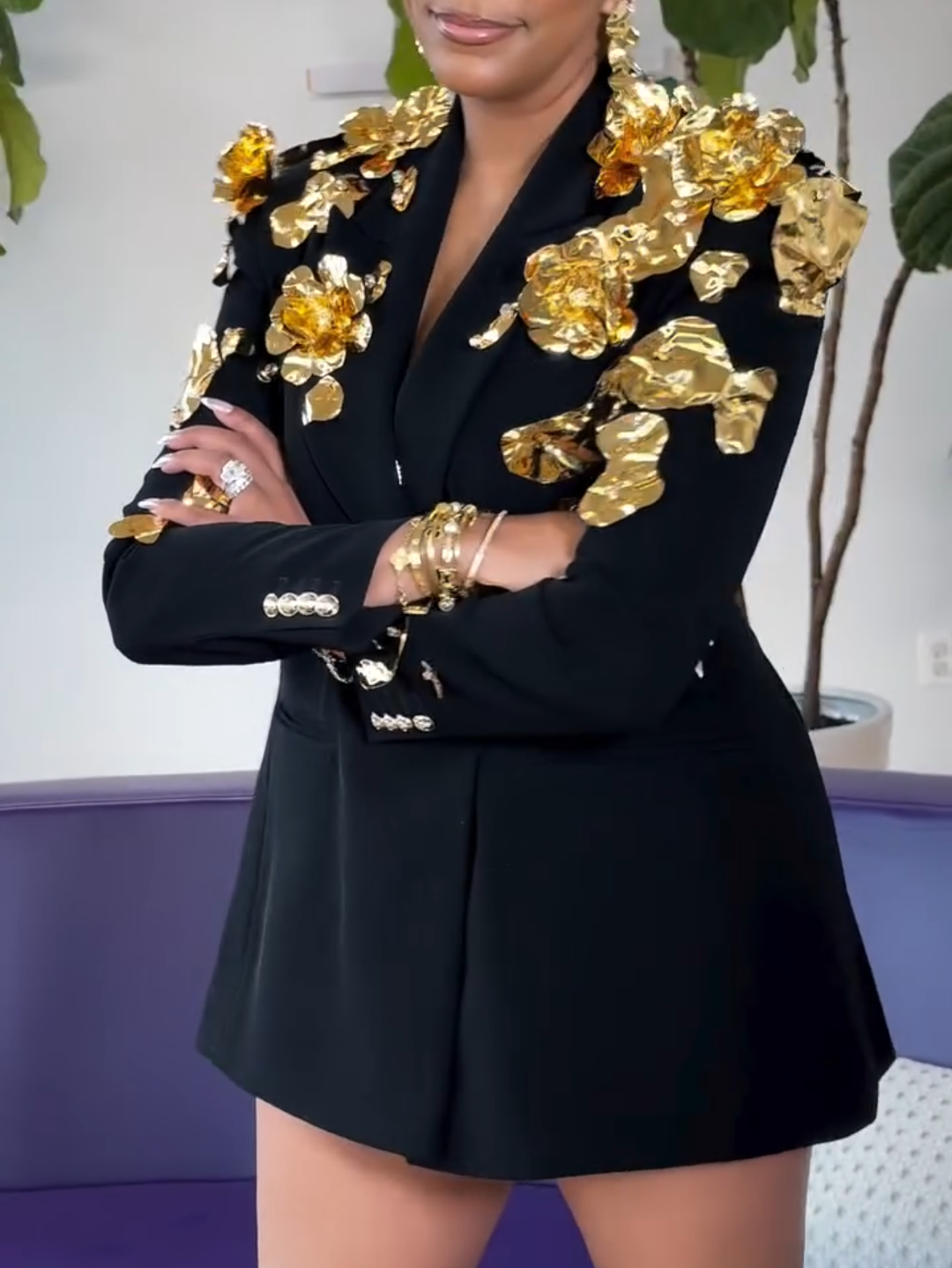 Gold sequined suit
