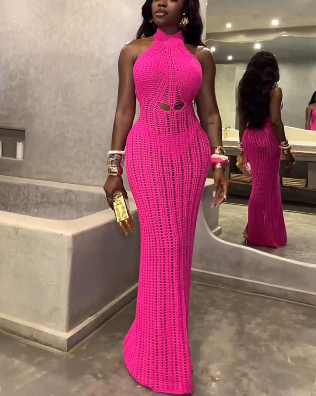 High Neck Crochet Maxi Dress
