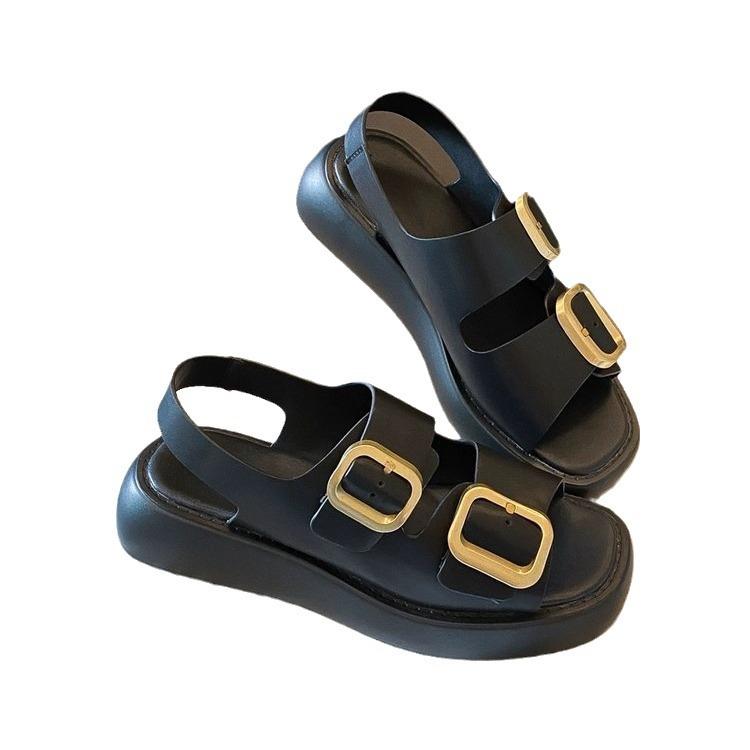 Button platform sandals