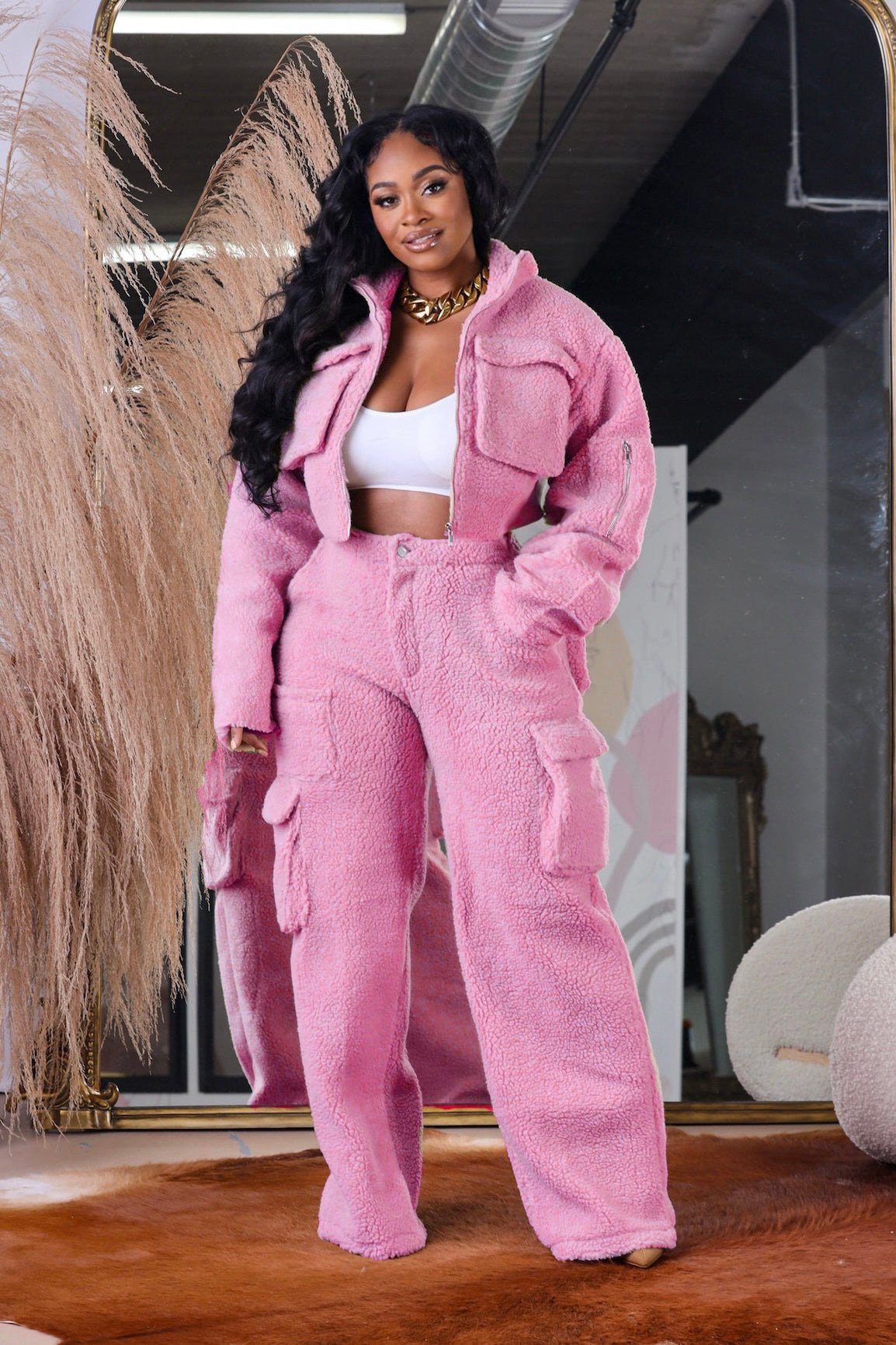 Autumn and winter wool polar fleece three-dimensional bag zipper suit