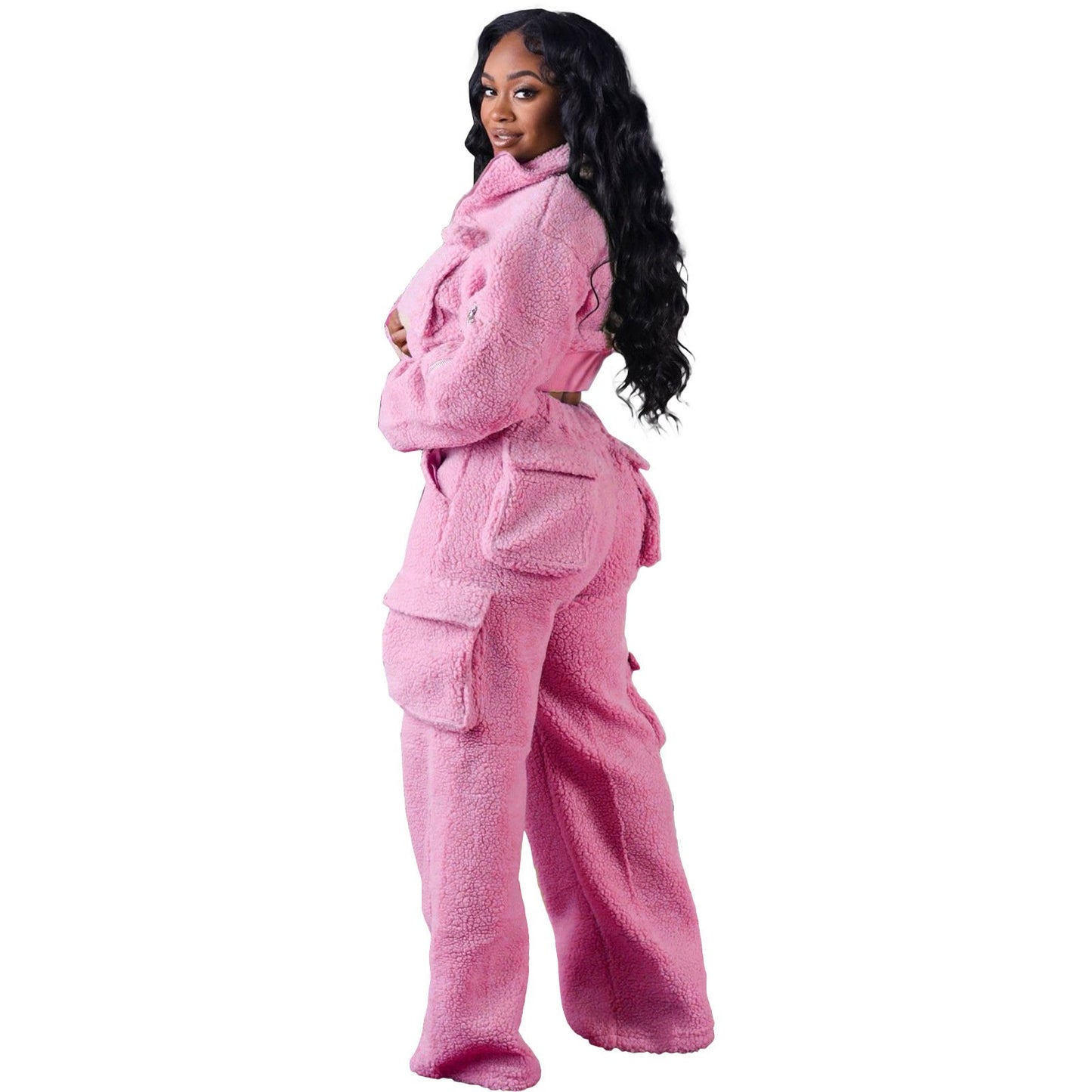 Autumn and winter wool polar fleece three-dimensional bag zipper suit