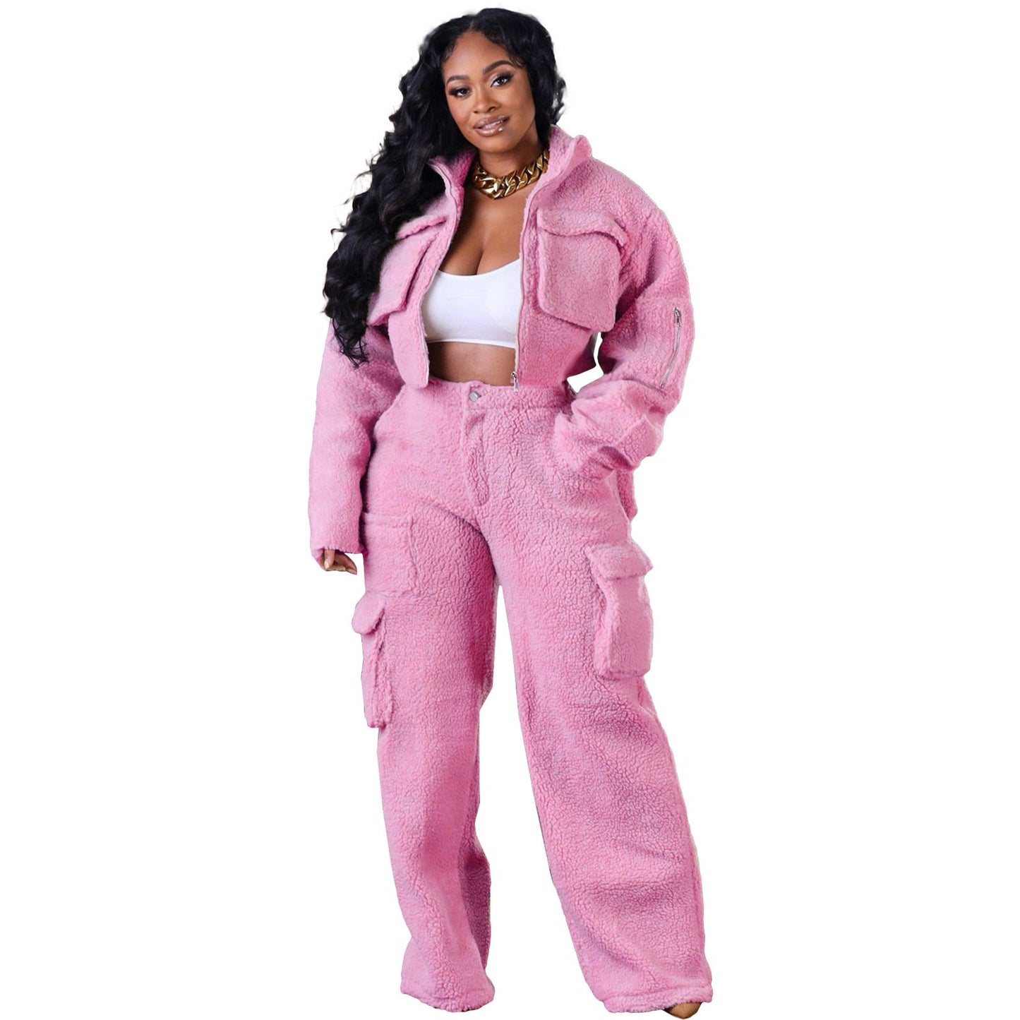 Autumn and winter wool polar fleece three-dimensional bag zipper suit