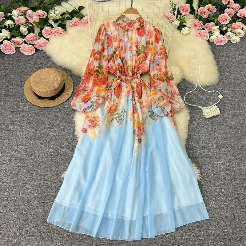Floral Stand Collar Dress
