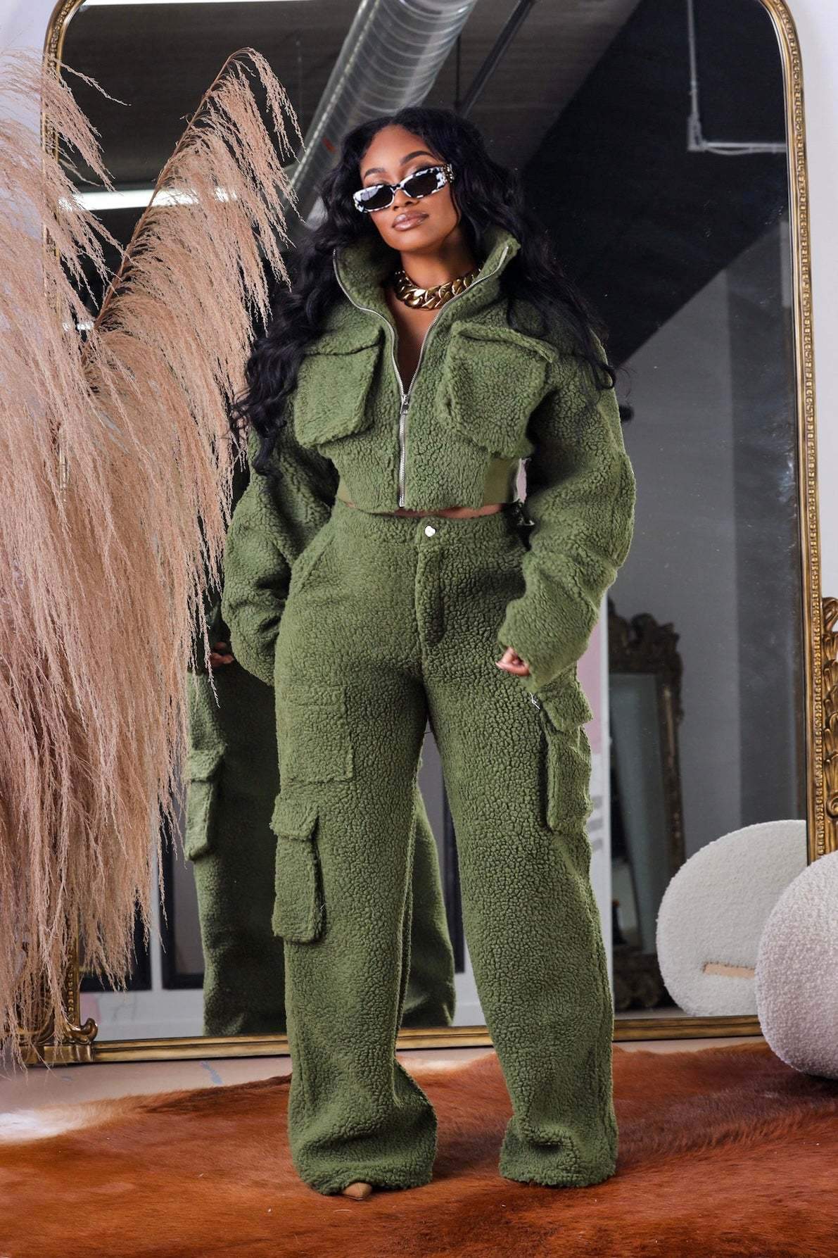 Autumn and winter wool polar fleece three-dimensional bag zipper suit